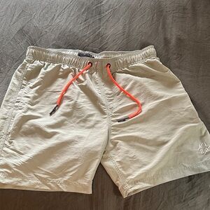 Beige Shorts with Orange Drawstring
